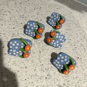 Blue Polka Dot Hand Painted Ceramic Flip Flops Beach bathroom cabinet knobs